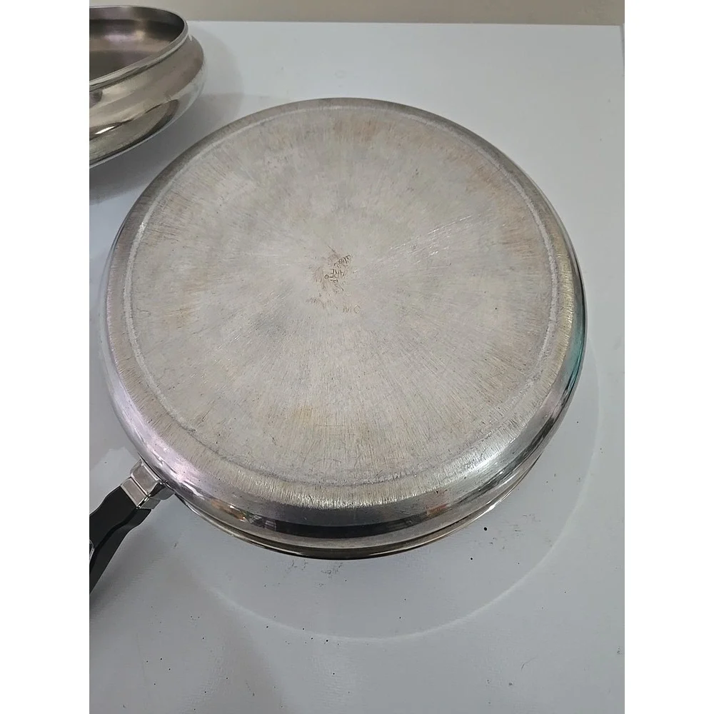 VTG Farberware 10 In Skillet Frying Pan w/ Lid Aluminum Clad Stainless USA Retro